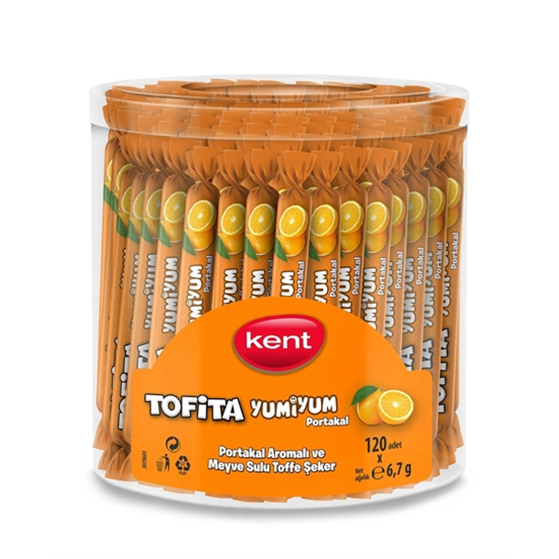 Tofita Yumiyum Portakal Aromalı Meyve Sulu Toffe Şeker 120 x 6,7 gr