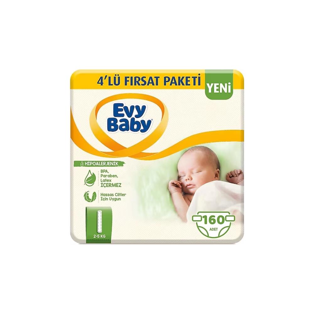 Evy Baby Bebek Bezi 1 Numara Yenidoğan 2-5 Kg 160 Adet 