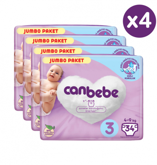 Can Bebe 3 Numara 34x4=136 Adet Bebek Bezi 4�lü